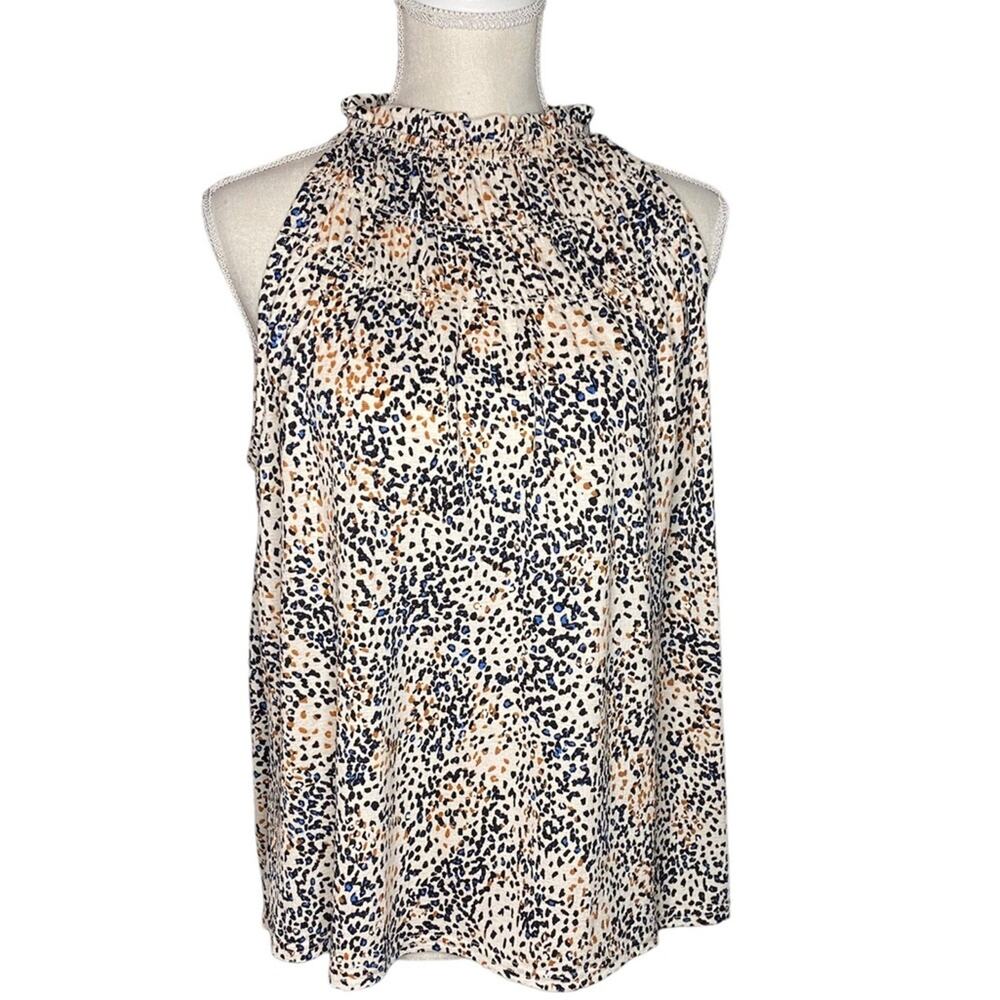 Melloday Multi-colored High-Neck Blouse with Keyhole Closure Size L